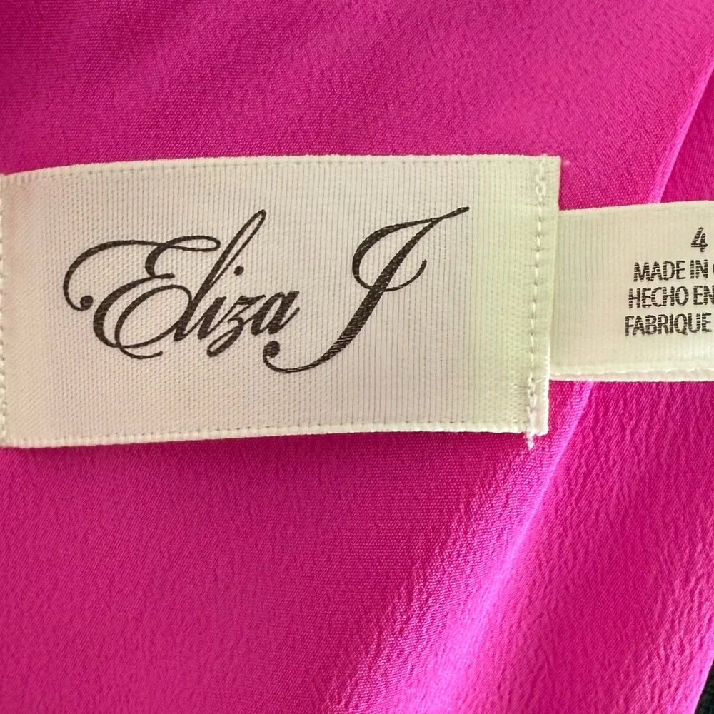 Eliza J Hot Pink Fuschia Long Sleeve Fit & Flare V-Neck Dress-Small - Picture 7 of 10
